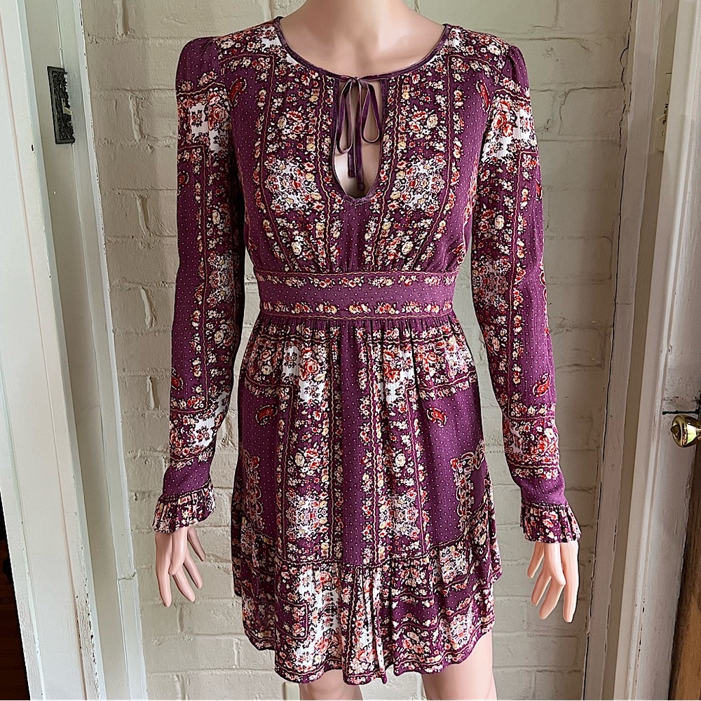 Free People lavender peasant boho floral flowy dress size xs